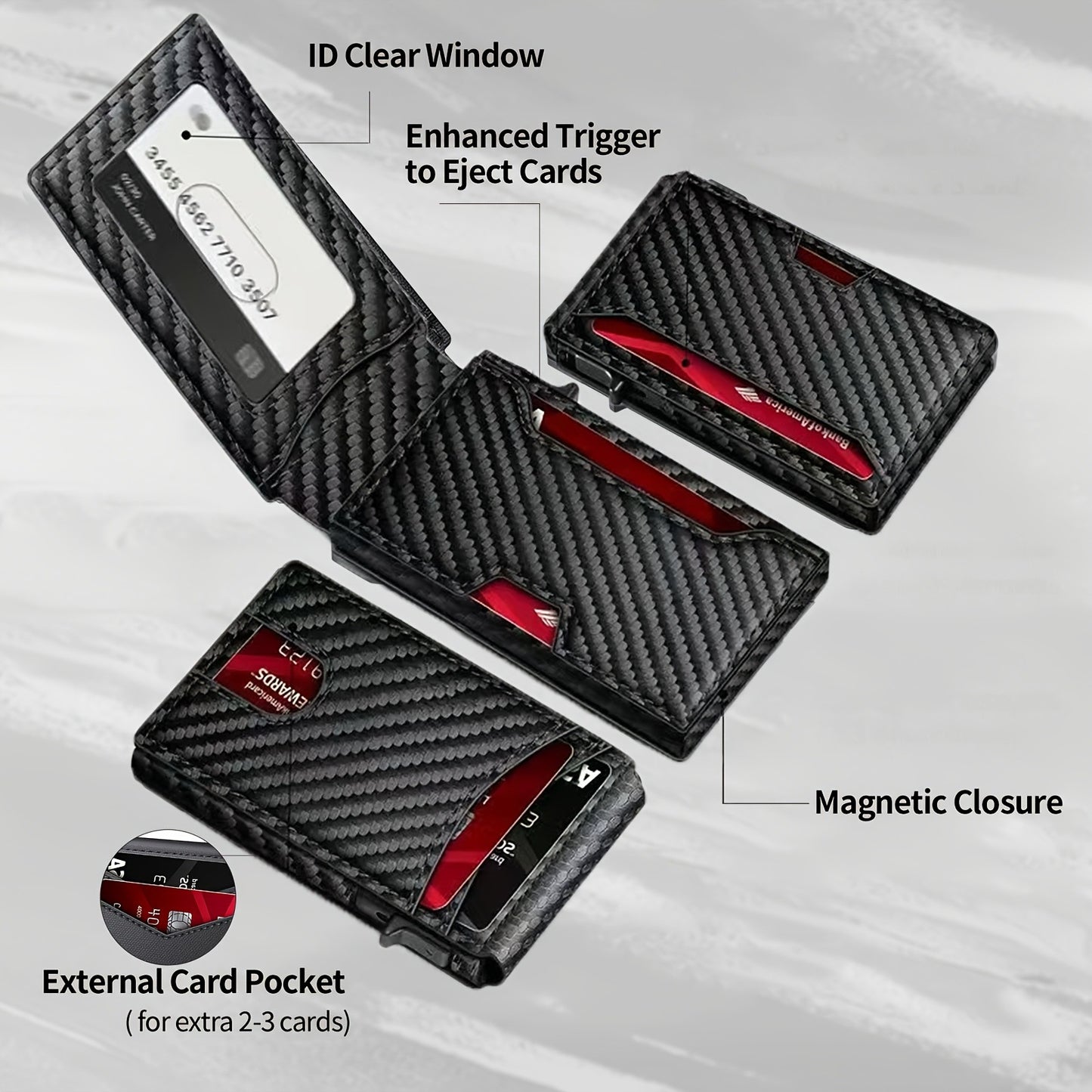 Carbon Fiber Slim Bifold Wallet for Men with RFID Blocking Pop-up Card Ejector and Magnetic Closure V888-ELOSUNG43181