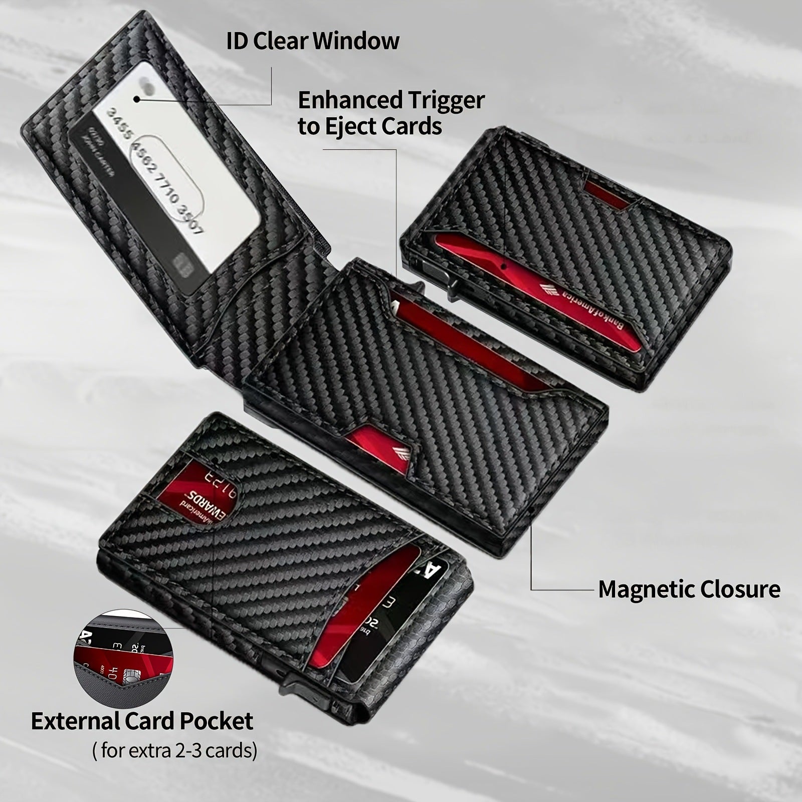 Carbon Fiber Slim Bifold Wallet for Men with RFID Blocking Pop-up Card Ejector and Magnetic Closure V888-ELOSUNG43181