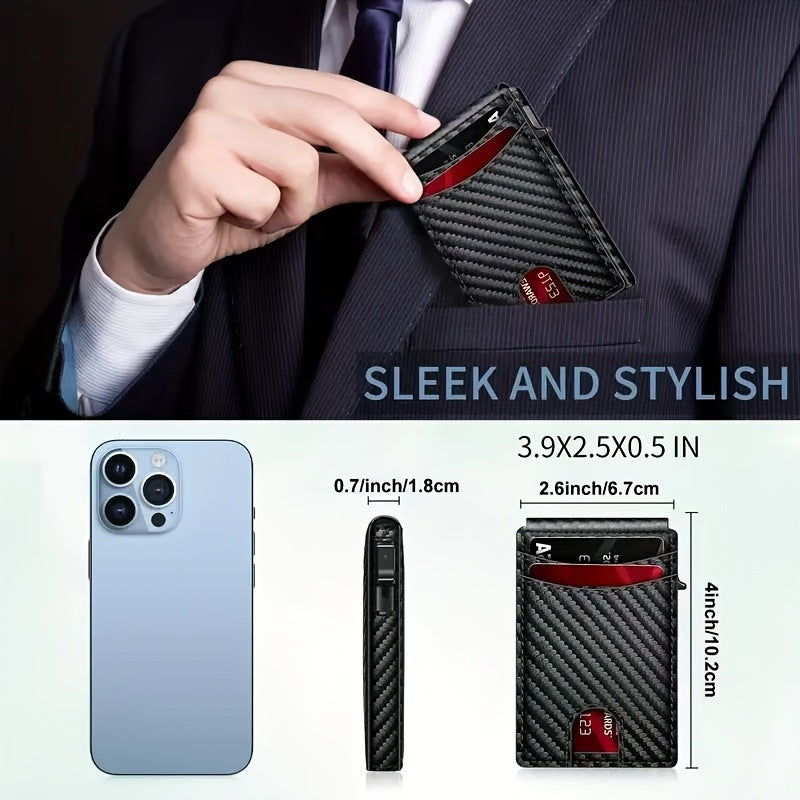Carbon Fiber Slim Bifold Wallet for Men with RFID Blocking Pop-up Card Ejector and Magnetic Closure V888-ELOSUNG43181