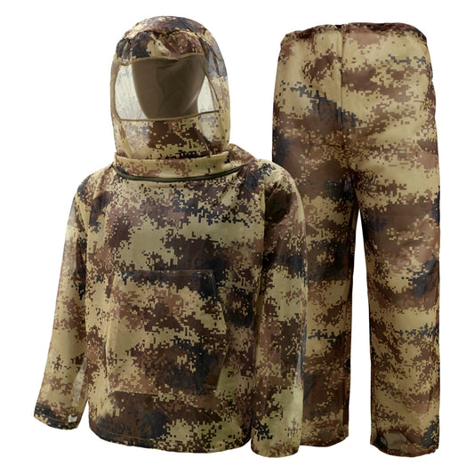 Desert Digital Camouflage Mosquito Repellent Suit Ultra-Fine Mesh Hooded Ghillie Suit for Outdoor Hunting V888-ELOSUNG43198