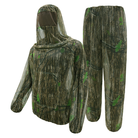 Bark and green leaves Camouflage Mosquito Repellent Suit Ultra-Fine Mesh Hooded Ghillie Suit for Outdoor V888-ELOSUNG43201