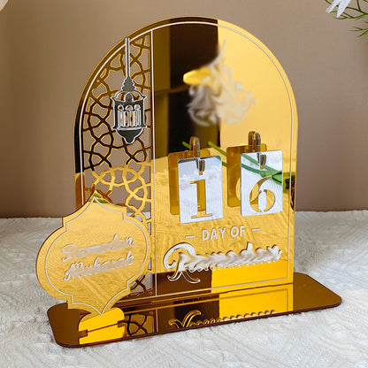 Gold Acrylic Desktop Holiday Countdown Ornament with Mirrored Finish and Interchangeable Numbers 20cm x 20cm V888-ELOSUNG43203
