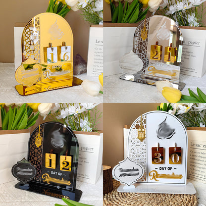 Black Acrylic Desktop Holiday Countdown Ornament with Mirrored Finish and Interchangeable Numbers 20cm x 20cm V888-ELOSUNG43205