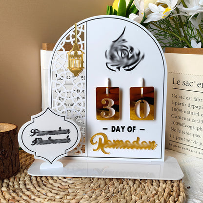 White Acrylic Desktop Holiday Countdown Ornament with Mirrored Finish and Interchangeable Numbers 20cm x 20cm V888-ELOSUNG43206