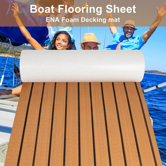 Teak EVA Foam Boat Flooring Sheet Brown with Black Stripes Self-Adhesive Marine Decking Mat for Yacht Fishing V888-ELOSUNG43217