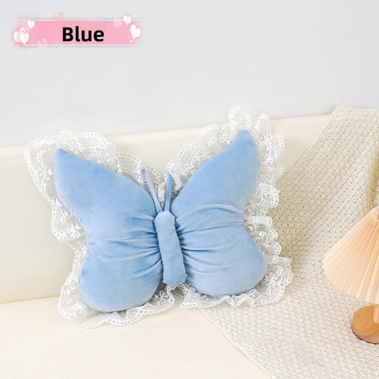 Blue Elegant Butterfly Lace Throw Pillow 60x45cm Soft Decorative Cushion for Sofa Bedroom Office and Car V888-ELOSUNG43220