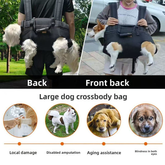 Black Multi-Functional Dog Carrier Backpack and Lift Harness for Hiking and Outdoor Use, Adjustable V888-ELOSUNG43229