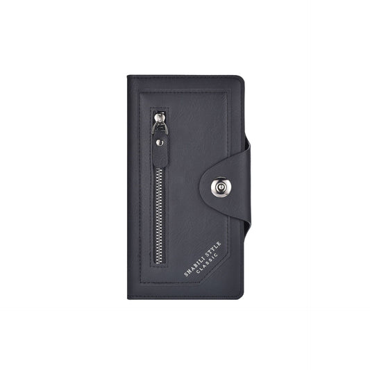 Black Vintage Men's Long Wallet Slim PU Leather Clutch with Multi Card Slots and External Zipper Pocket, V888-ELOSUNG43234
