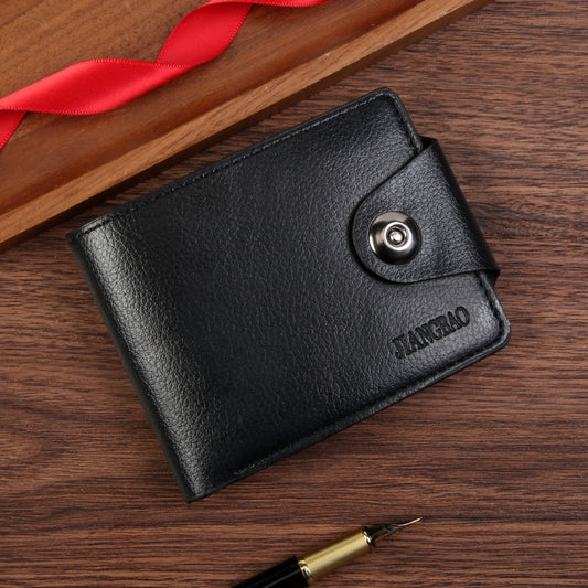 Black Men's PU Leather Wallet with Magnetic Clasp and Zipper Pocket for Cards Cash and Coins Ideal for Daily V888-ELOSUNG43238