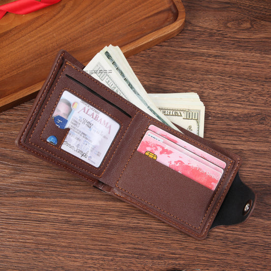Black Men's PU Leather Wallet with Magnetic Clasp and Zipper Pocket for Cards Cash and Coins Ideal for Daily V888-ELOSUNG43238