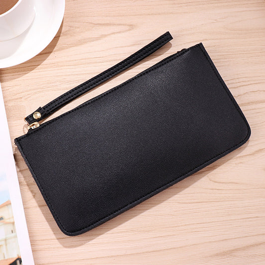 Black Women's Soft PU Leather Double-Layer Zip Wallet with Wrist Strap - Spacious Card, Cash and Phone Holder V888-ELOSUNG43241
