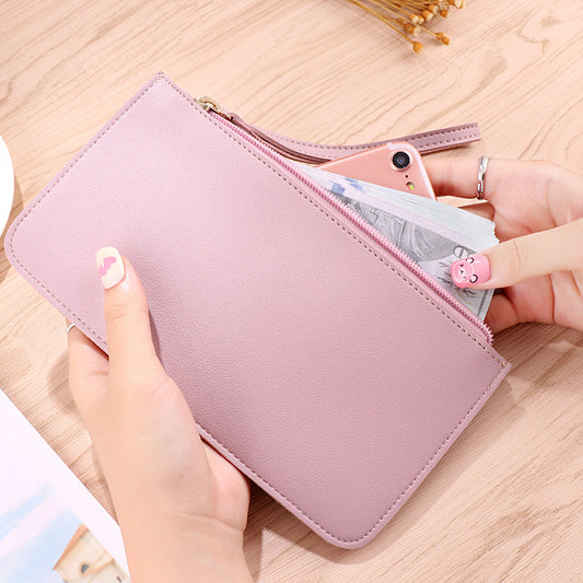 Black Women's Soft PU Leather Double-Layer Zip Wallet with Wrist Strap - Spacious Card, Cash and Phone Holder V888-ELOSUNG43241