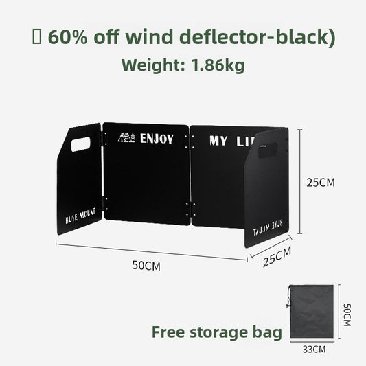 Black Heavy-Duty 4-Fold Camping Stove Windshield Portable Steel Wind Deflector for Outdoor Cooking and V888-ELOSUNG43272