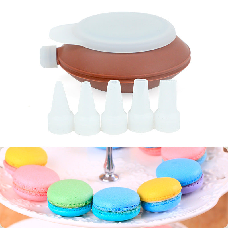 2-Pack Food Grade Silicone Macaron Piping Pot Squeezer with 5 Interchangeable Nozzles for Dessert Decorating V888-ELOSUNG43285