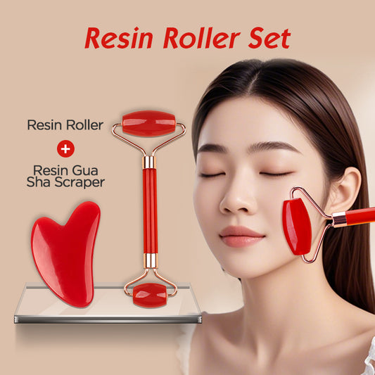 Transparent pink Dual-Head Resin Facial Roller and Heart-Shaped Gua Sha Set for Home SPA Skincare and Face V888-ELOSUNG43291