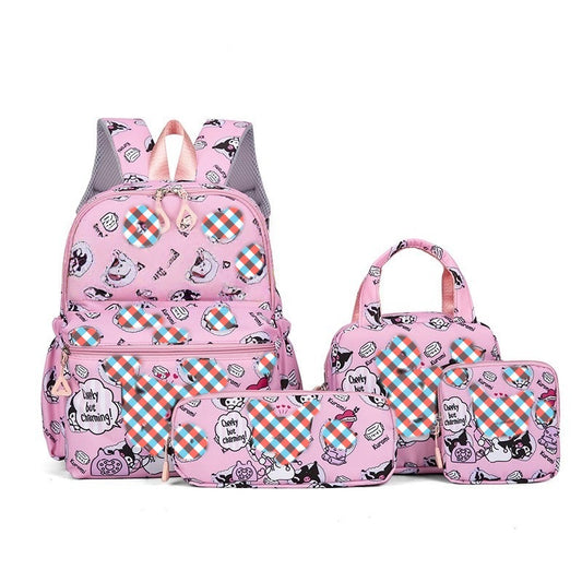 Pink Clow 4-Piece Large Capacity School Backpack Set for Primary Students Years 3-6 Durable Nylon Lightweight V888-ELOSUNG43308