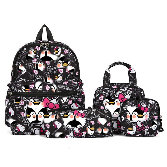 Black 4-Piece Large Capacity School Backpack Set for Primary Students Years 3-6 Durable Nylon Lightweight V888-ELOSUNG43310