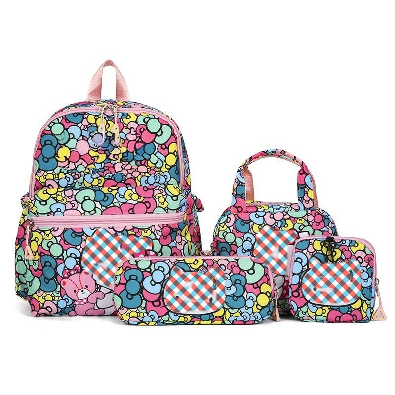 Pattern KT 4-Piece Large Capacity School Backpack Set for Primary Students Years 3-6 Durable Nylon V888-ELOSUNG43311
