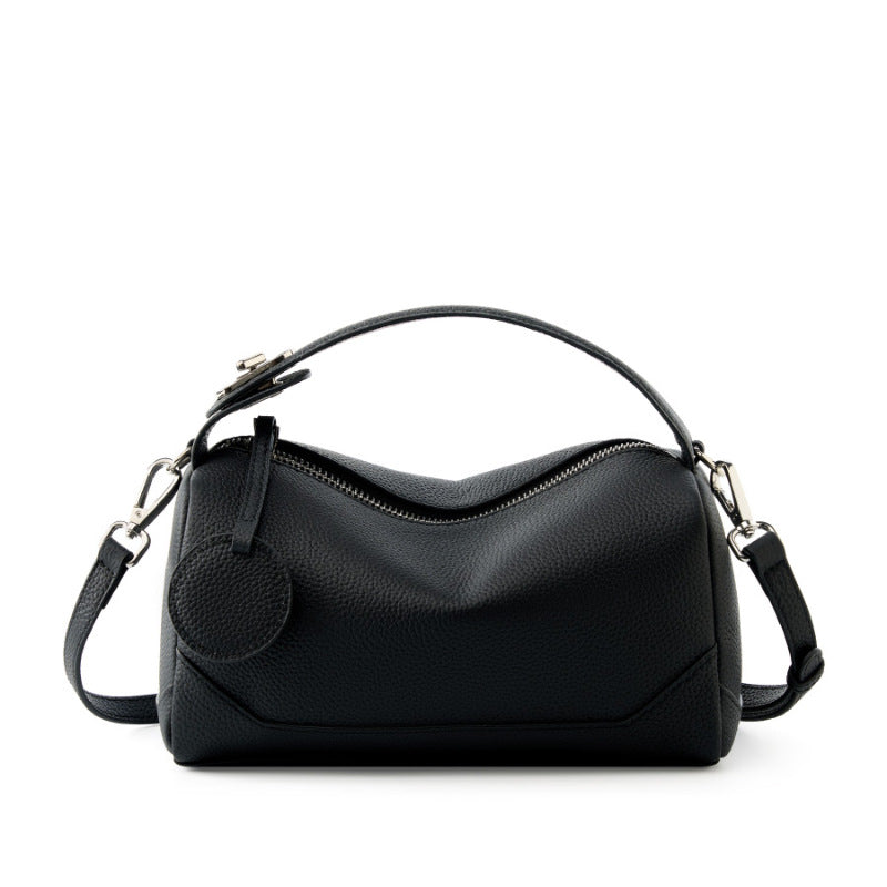 Black Women Genuine First Layer Cowhide Boston Bag Fashionable Handheld Crossbody Shoulder Bag with 115cm V888-ELOSUNG43329
