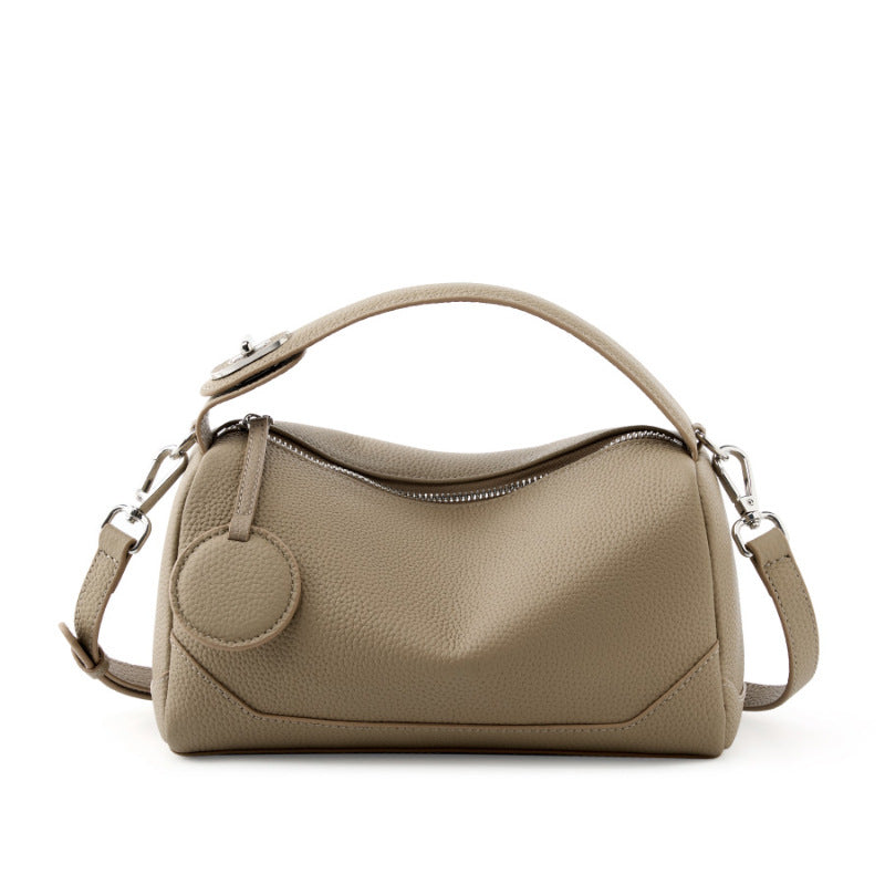 Grey Women Genuine First Layer Cowhide Boston Bag Fashionable Handheld Crossbody Shoulder Bag with 115cm V888-ELOSUNG43331