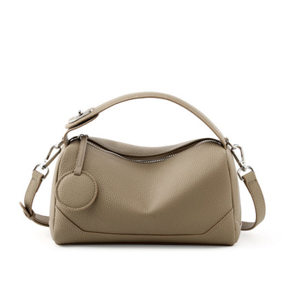 Grey Women Genuine First Layer Cowhide Boston Bag Fashionable Handheld Crossbody Shoulder Bag with 115cm V888-ELOSUNG43331