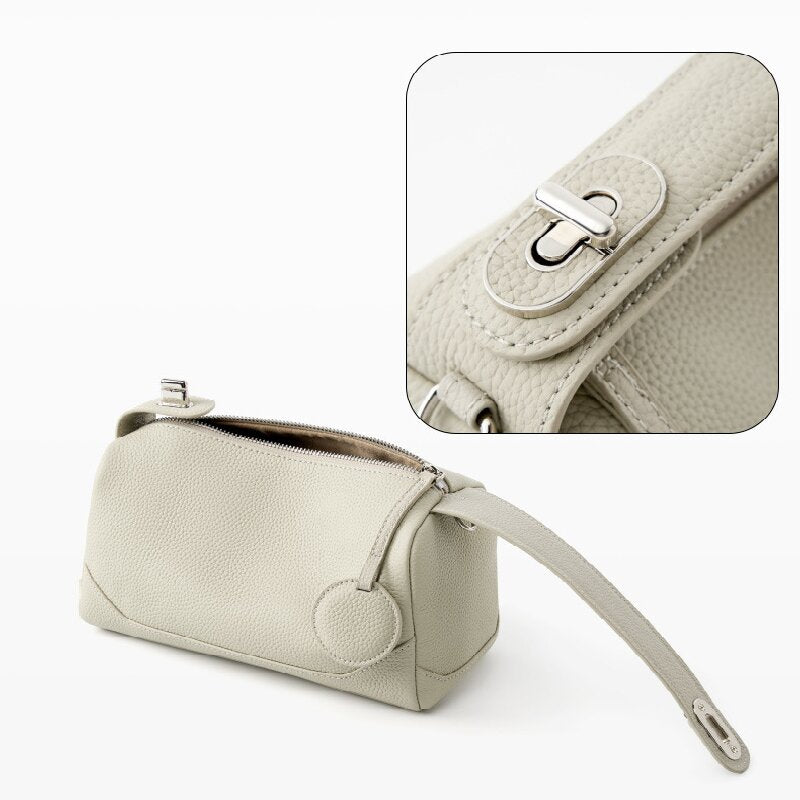 Grey Women Genuine First Layer Cowhide Boston Bag Fashionable Handheld Crossbody Shoulder Bag with 115cm V888-ELOSUNG43331