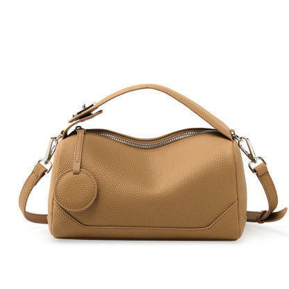 Caramel color Women Genuine First Layer Cowhide Boston Bag Fashionable Handheld Crossbody Shoulder Bag with V888-ELOSUNG43332