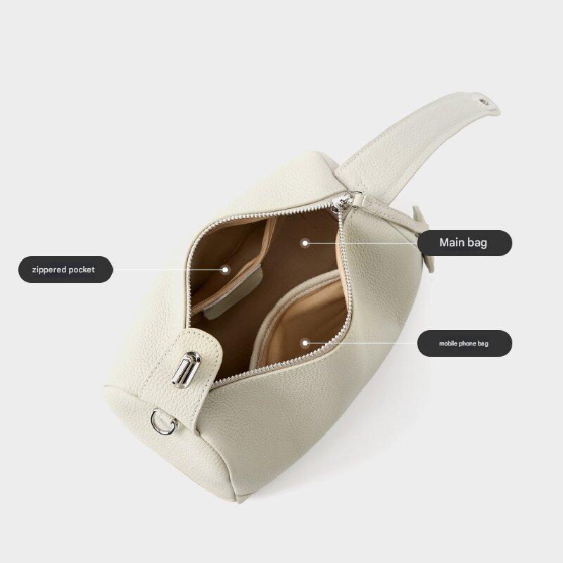Caramel color Women Genuine First Layer Cowhide Boston Bag Fashionable Handheld Crossbody Shoulder Bag with V888-ELOSUNG43332