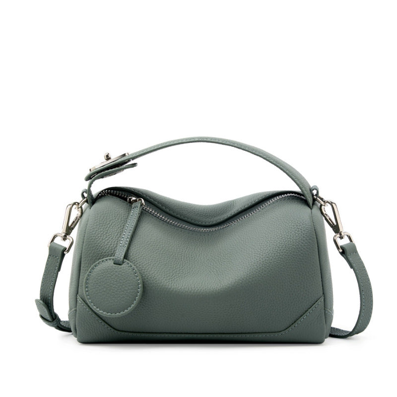 Green Women Genuine First Layer Cowhide Boston Bag Fashionable Handheld Crossbody Shoulder Bag with 115cm V888-ELOSUNG43333