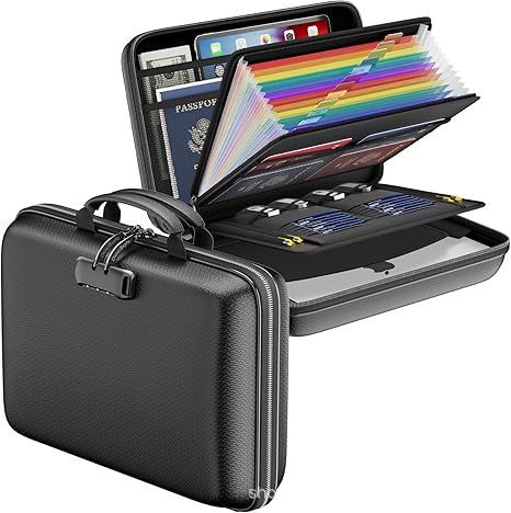 Black Fireproof EVA Hard-Shell File Organizer Briefcase with Combination Lock Waterproof Accordion Document V888-ELOSUNG43347