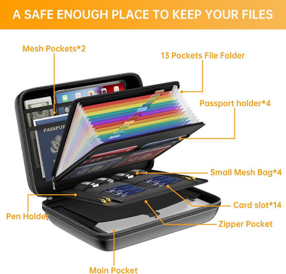 Black Fireproof EVA Hard-Shell File Organizer Briefcase with Combination Lock Waterproof Accordion Document V888-ELOSUNG43347