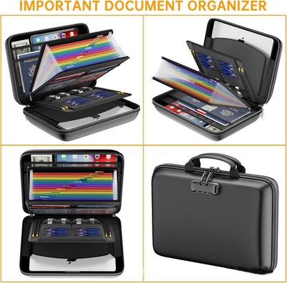 Black Fireproof EVA Hard-Shell File Organizer Briefcase with Combination Lock Waterproof Accordion Document V888-ELOSUNG43347