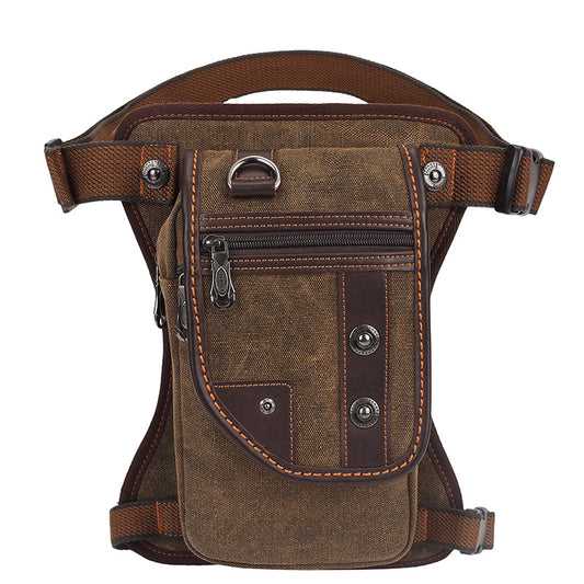 Bronze-colored Men's Vintage Canvas Drop Leg Bag Tactical Multi-Purpose Thigh Pack for Outdoor Hiking and V888-ELOSUNG43348