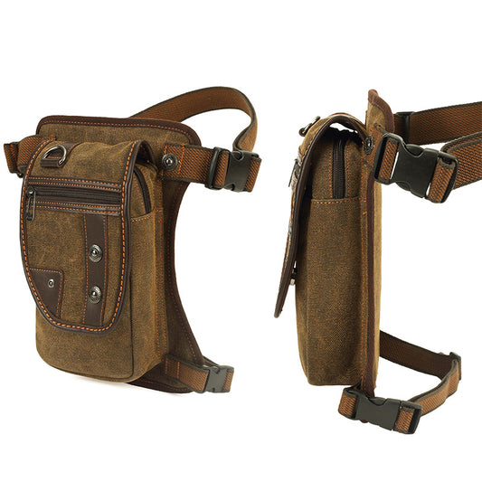 Bronze-colored Men's Vintage Canvas Drop Leg Bag Tactical Multi-Purpose Thigh Pack for Outdoor Hiking and V888-ELOSUNG43348