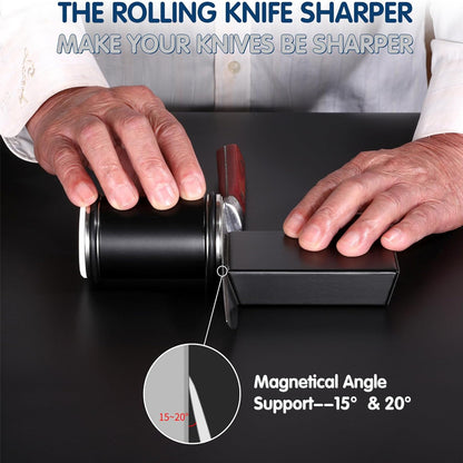 Black Rolling Knife Sharpener Set with Diamond Discs and Magnetic Base 15 and 20 Degree Angles for Precision V888-ELOSUNG43352