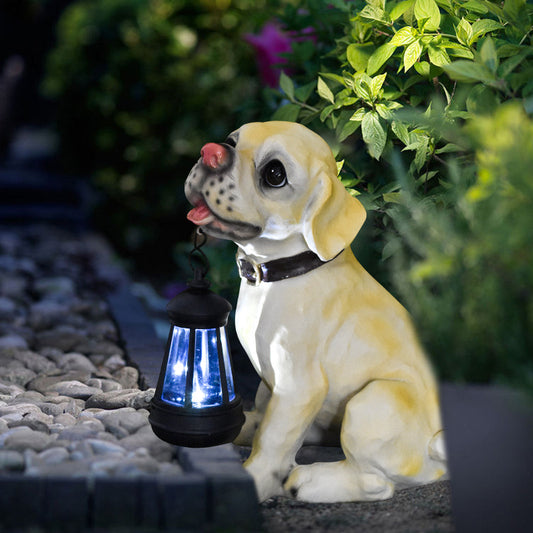 Solar Dog Garden Statue with Lantern Waterproof Resin Puppy Ornament for Outdoor Patio Pathway Backyard V888-ELOSUNG43358