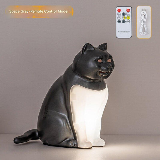 Grey Lucky Cat Rechargeable Desk Lamp with Sound and Aromatherapy Function Remote Control Eye Care Night V888-ELOSUNG43363