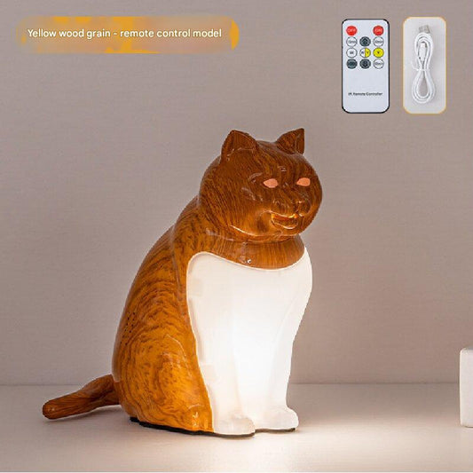 Yellow wood grain Lucky Cat Rechargeable Desk Lamp with Sound and Aromatherapy Function Remote Control Eye V888-ELOSUNG43364
