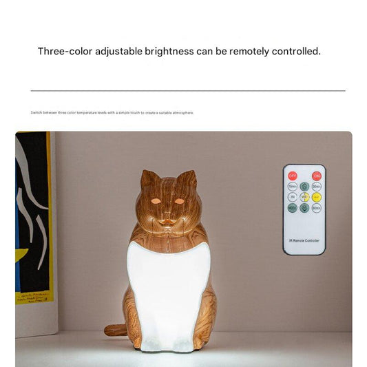 Yellow wood grain Lucky Cat Rechargeable Desk Lamp with Sound and Aromatherapy Function Remote Control Eye V888-ELOSUNG43364