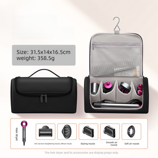 Black Portable Hair Dryer and Curler Storage Bag Waterproof PU Leather Travel Case with Hanging Hook for V888-ELOSUNG43370