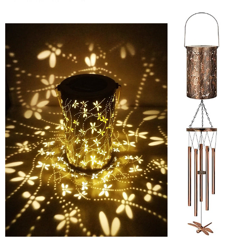 Dragonfly Solar Wind Chime Lantern with Iron Art Projection Waterproof Decorative Light for Garden and Local V888-ELOSUNG43382