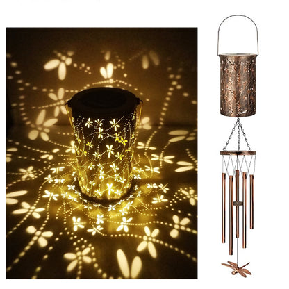 Dragonfly Solar Wind Chime Lantern with Iron Art Projection Waterproof Decorative Light for Garden and Local V888-ELOSUNG43382