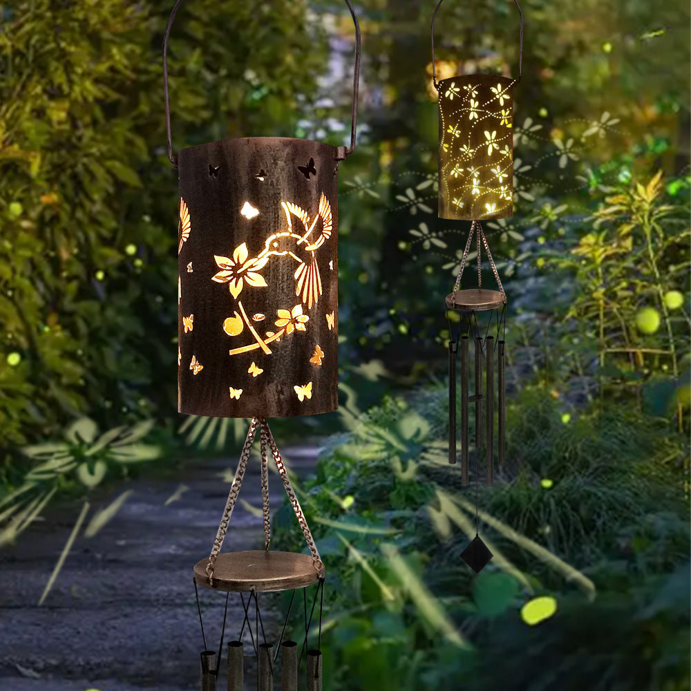 Dragonfly Solar Wind Chime Lantern with Iron Art Projection Waterproof Decorative Light for Garden and Local V888-ELOSUNG43382