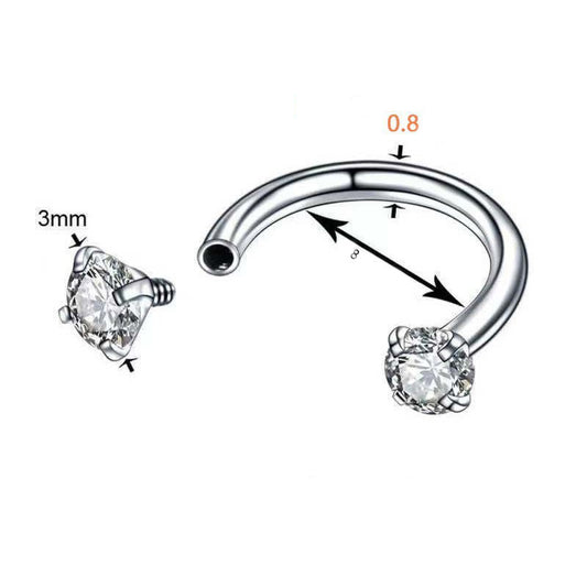 2-PCS Blue-violet G23 Titanium Horseshoe Ring with 5A Zircon Internal Thread for Nose Ear Lip Septum Piercing V888-ELOSUNG43393