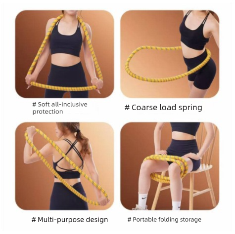 Black Weighted Soft Spring Hula Hoop with Silent Alloy Interior and Polyester Wrap for Home Gym Full Body V888-ELOSUNG43411