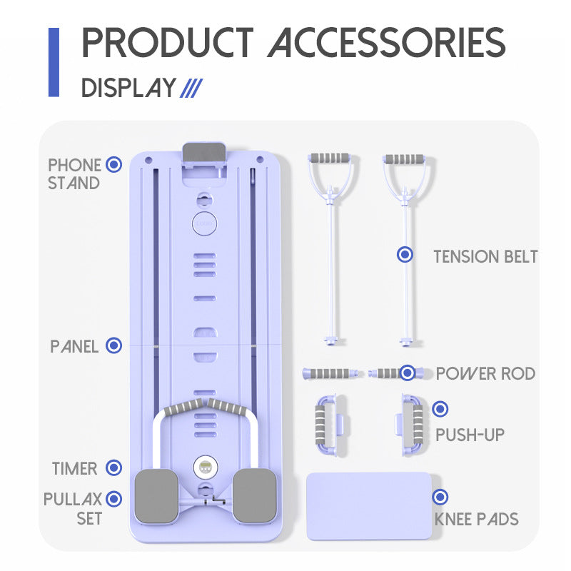 Purple Multi-functional Core Training Board with Digital Timer and Resistance Bands Foldable Fitness Panel V888-ELOSUNG43471