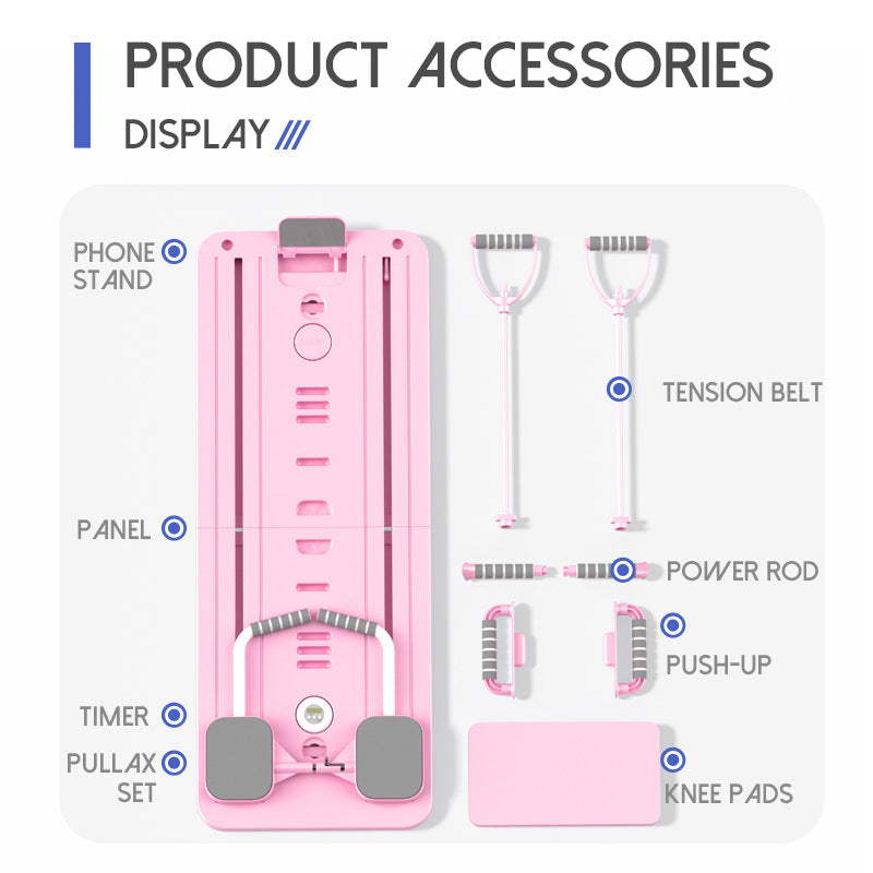 Pink Multi-functional Core Training Board with Digital Timer and Resistance Bands Foldable Fitness Panel for V888-ELOSUNG43472