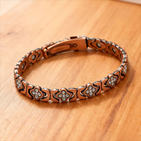 Antique bronze brushed finish New Fashion Lightweight Luxury Four-Leaf Clover Diamond Inlaid Bracelet - Alloy V888-ELOSUNG43475