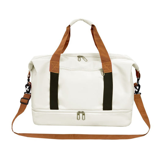 Beige Large Capacity Travel Duffel Bag for Women with Yoga Mat Holder and Shoe Compartment Water Resistant V888-ELOSUNG43476