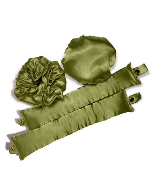 Green Heatless Hair Curler Set with Satin Ribbon and Sleep Caps for Overnight Big Waves Easy Damage-Free V888-ELOSUNG43503